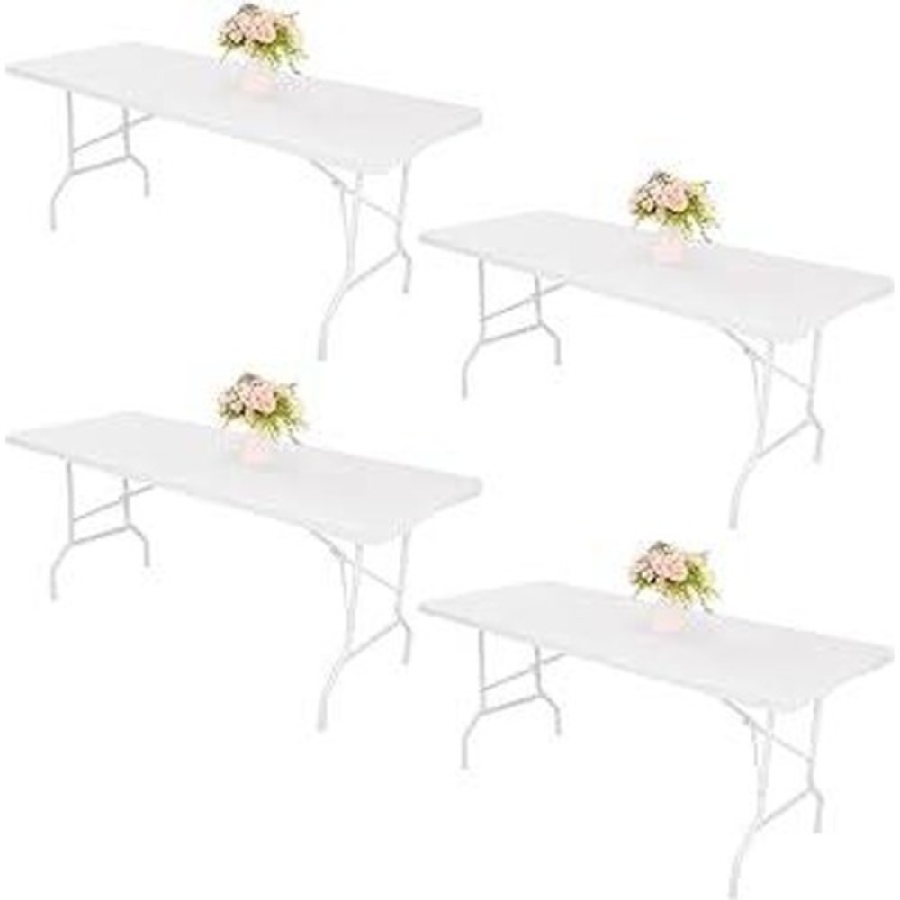 JALANCY 4 Pack 6ft Spandex Tablecloth White Rectangle Stretch Table Covers NEW